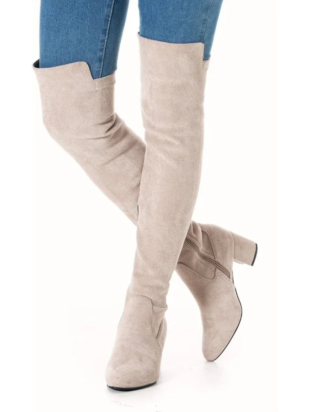 Stylish Thigh High Suede Black Over the Knee Boots, Chunky 2